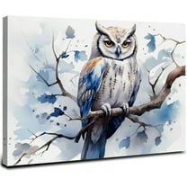 ONETECH Blue Watercolor Owl Paintings Canvas Wall Home Decor Artwork for Living Room Office Bedroom Bathroom Owl Canvas Picture Watercolor Animal 20x16inch
