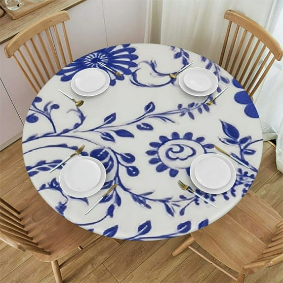 FUMJ Blue and White Porcelain Floral Table cover Round Spring Summer Leaf Boho Table cover Porcerlain Flower Table cover Reusable Circle Table Cover for Dining Room Picnic Party Home Decor