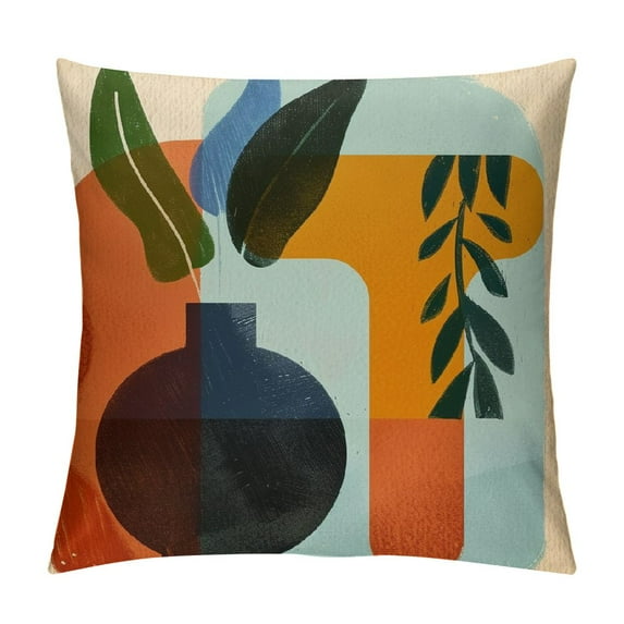 FUMJ  Boho Abstract Nature Plant Leaf Decorative Throw Pillow Cover Bohemian Botanical Geometry Modern Art Porch Patio Home Decor, Minimalist Aesthetic Vase Sofa Couch Cushion Case