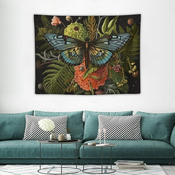 ONETECH Boho Mushroom Dragonfly Tapestry for Bedroom Aesthetic, Vintage Botanical Plant Art Tapestries Wall Hanging for College Dorm Living Room Decor Fairy Galaxy Poster Blanket