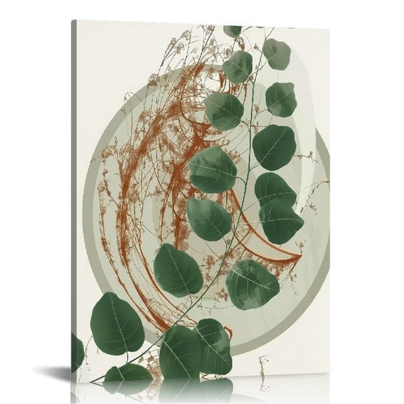 ONETECH Boho Sage Green Leaf Sunrise Canvas Wall Art Prints,Eucalyptus Leaf Life Paintings Prints,Artwork for Bohemia Live Themed Decor Bathroom Bedroom Living Room Home Salon 16x20 in