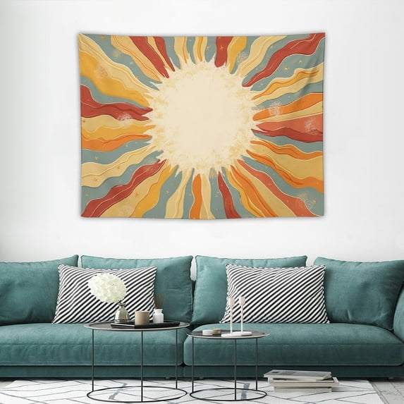 ONETECH Boho Sun Tapestry, 70s Vintage Bohemia Sunset Tapestry Wall Art, Retro Sunrise Minimal Mid Century Geometric Abstract Art Grunge Hippie Tapestry Wall Hanging for Bedroom Dorm Wall Art