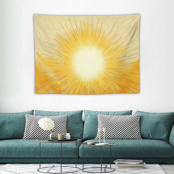 ONETECH Boho Sun Tapestry Hippie Minimalist Tapestries Wall Hanging for Bedroom Room Aesthetic 70s Decor Bohemian Vintage Yellow Golden Abstract Sunset Dorm Decor
