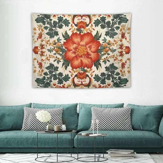 ONETECH Boho Tapestry Wall Hanging Mandala Orange Floral Aesthetic Large Tapestry Bohemian Decor for Teen Girl Home Bedroom Dorm Living Room