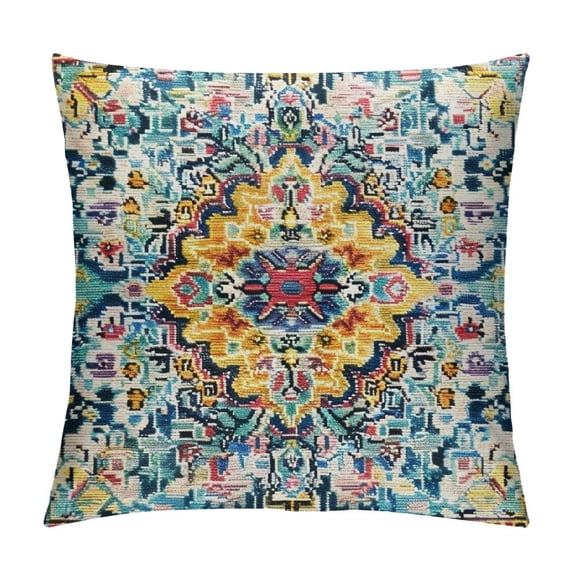 ONETECH Boho Vintage Throw Pillow Cover Carpet Blue Purple Pattern Antique Ethnic Decorative Pillow Cases Home Decor Square Pillowcase