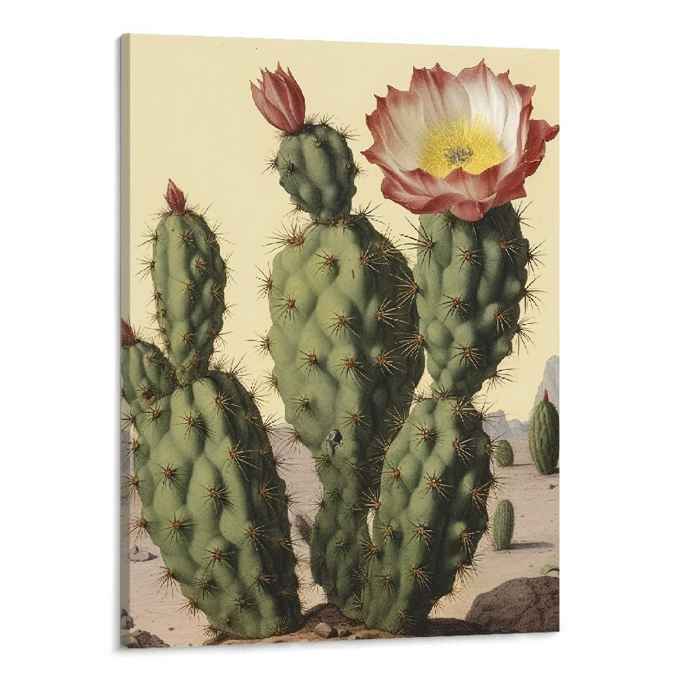 Botanical Framed Wall Art, Plant Cactus Bathroom Art Decor Aesthetic, 16x20 Inch Canvas
