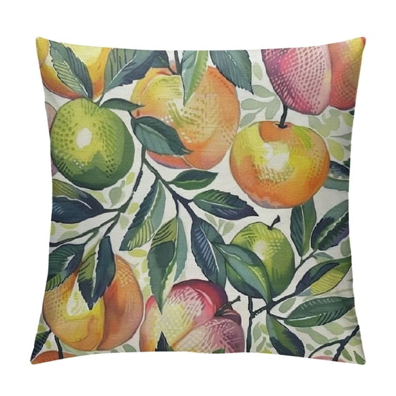 ONETECH Bright Watercolor Peaches Decorative Pillow Covers Stylish Fruit Design Fresh Yellow Green Leaves Harvest Food Couch Bed Sofa Car Waist Cushion Cover