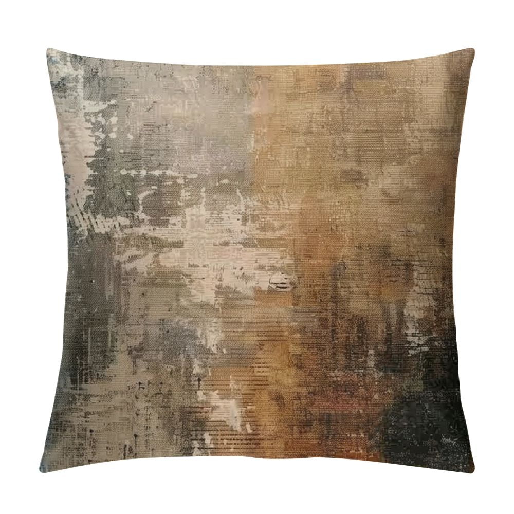 Brown Abstract Art Painting Throw Pillow Cover Brown and Gray