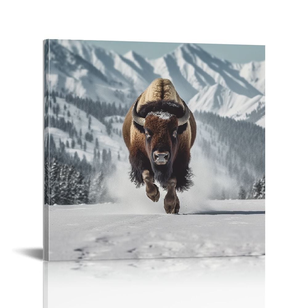 ONETECH Brown Bison Running, Wildlife Artistic Wall Art, Framed Canvas ...