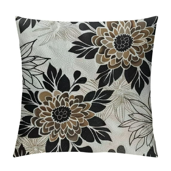 ONETECH  Brown Black Pillow Covers, Dahlias Flowers Outdoor Decorative Throw Pillow Covers Geometry Modern Farmhouse for Couch Sofa Summer Home Decor