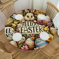 Bunnies Easter Eggs Flowers Round Tablecloth 100 Polyester