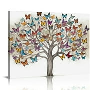 ONETECH Butterfly Pictures Wall Art Large Tree of Life Painting on Canvas Framed Colorful Butterflies Prints Artwork for Living Room Bedroom Decor 20"x16"