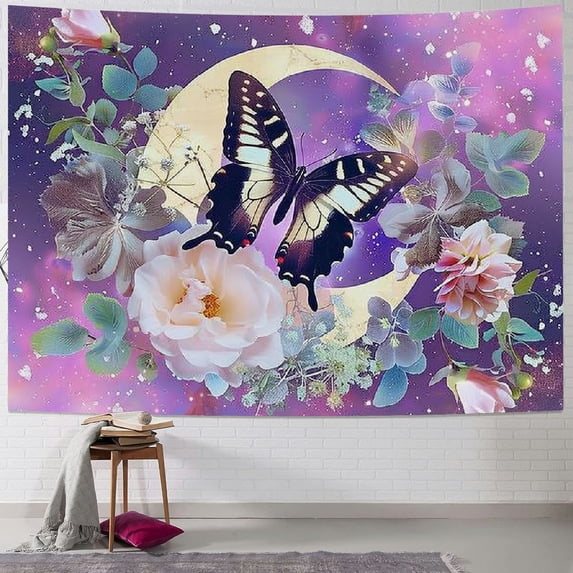 ONETECH Butterfly Tapestry Boho Trippy Mandala Wall Tapestry Moon Phase Pink Space Tapestry for Bedroom Floral Plant Botanical Aesthetics Tapestry for Living Room Dorm Wall Decor 40x30inch