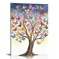 ONETECH  Butterfly Wall Art Tree of Life Canvas Paintings Prints Purple Picture for Dining Room Bedroom Bathroom Decor