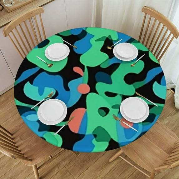 ONETECH Camo Pig Nose Pattern Round Tablecloth with Elastic Edge Waterproof Table Cover for Picnic Indoor Outdoor