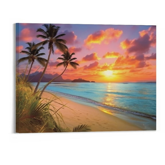 ONETECH Canvas Art Wall Decor for Living Room Seascape Canvas Wall Decor Tropical Palm Tree Canvas Wall Art Beach Canvas Wall Art for Bedroom Blue Ocean Wall Art Decor - 20x16 Inch