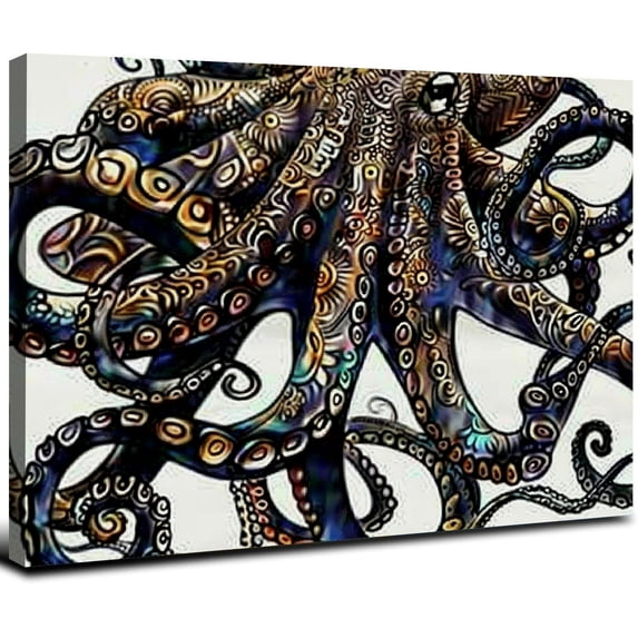 FUMJ Canvas Art Wall Decor for Living Room Octopus Geometric Pattern Canvas Pictures for Home Decor Wall Decor 16x12inch