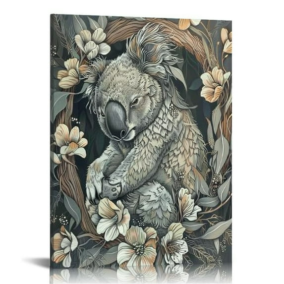 ONETECH Canvas Print Koala With Green Leaves Canvas Wall Art Abstract Watercolor Koala Poster Wall Art Decor Print  for Modern Home Living Room Bathroom Wall Art Funny Cute Animal