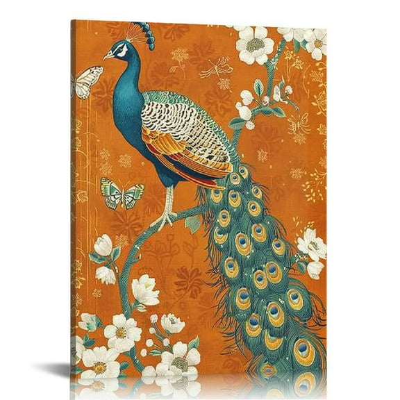 ONETECH Canvas Print Wall Art Beautiful Peacock And Flowers Art for Wall Retro Bird  Wall Art Prints Picture Artwork Wall Decor Modern Home Decoration For Bedroom Living Room Ready to Frame