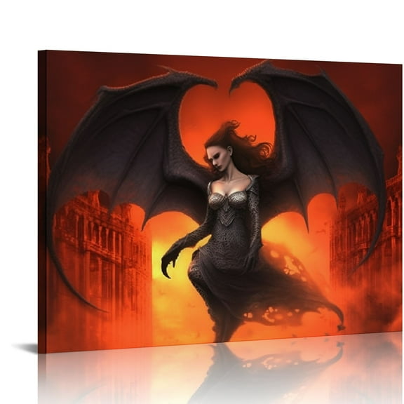 ONETECH Canvas Print Wall Art - Devil and Angel Love Black White Feather Angel Wings Canvas Painting Wall Art Poster Print on Canvas,bedroom,Living Room,Bedroom,Office 20x16in