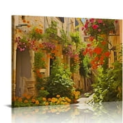 ONETECH  Canvas Print Wall Art Floral Botanical Garden European Village Nature Wilderness Photography Realism Rustic Scenic Landscape Earth Panorama Colorful for Living Room, Bedroom, Office