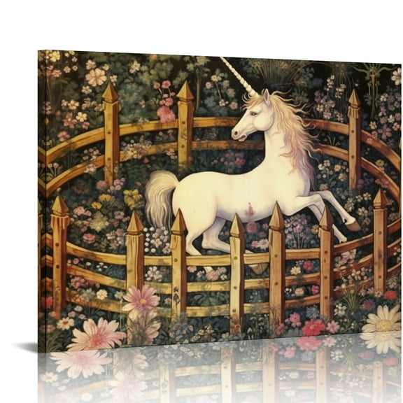 ONETECH Canvas Print Wall Art The Unicorn in Captivity Fantasy & Sci-Fi Historic Illustrations Modern Art Traditional Scenic Relax/Calm for Living Room, Bedroom, 16x12in