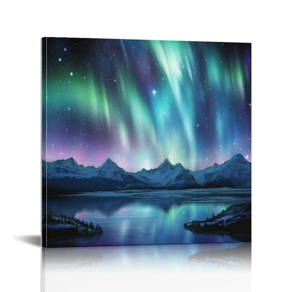 ONETECH - Canvas Prints Wall Art - Northern Lights,Aurora Borealis,Dramatic Landscape | Modern Wall Decor/Home Decoration Stretched Gallery Canvas Wrap Giclee Print. Ready to Hang - 16x16in