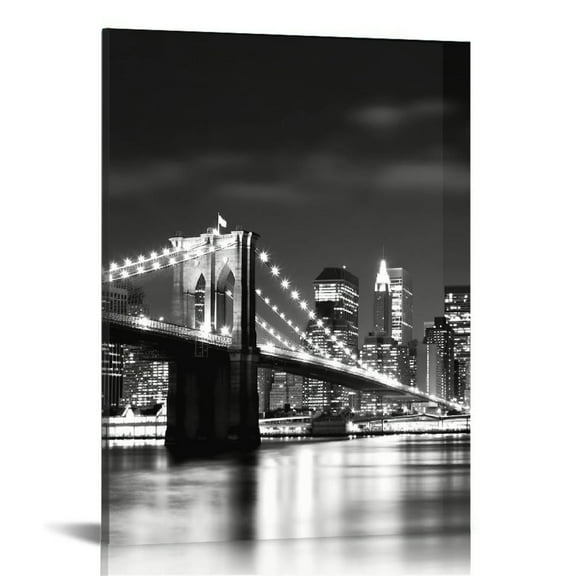 ONETECH Canvas Wall Art Bedroom Decor Black and White New York City Picture Print Modern Brooklyn Bridge Landscape Painting Artwork Decorations for Living Room Home Office 12\x16\