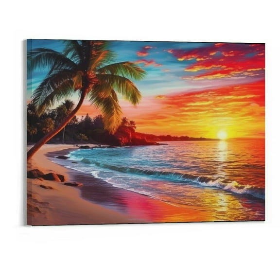 ONETECH Canvas Wall Art for Bedroom Seascape Sunset Canvas Wall Art Tropical Palm Tree Canvas Artwork Beach for Living Room Ocean Wall Art Decor - 20x16 Inch