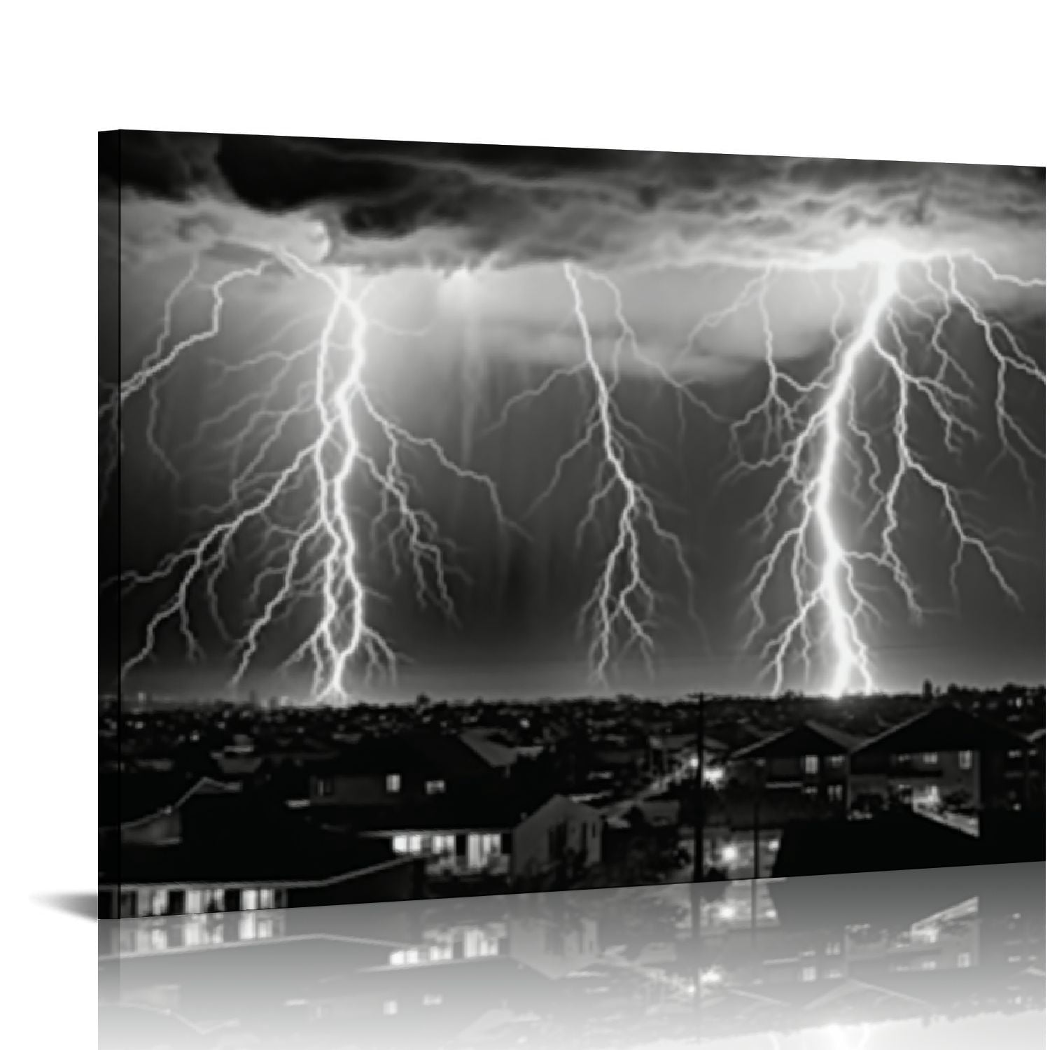 ONETECH Canvas Wall Art Black and White City Nature Lightning Strikes ...