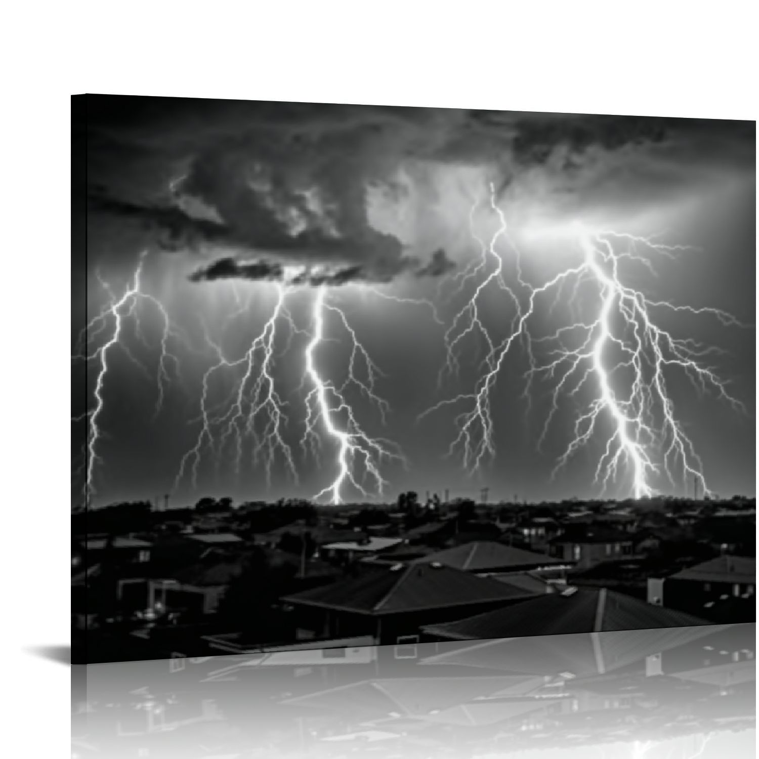 ONETECH Canvas Wall Art Black and White City Nature Lightning Strikes ...