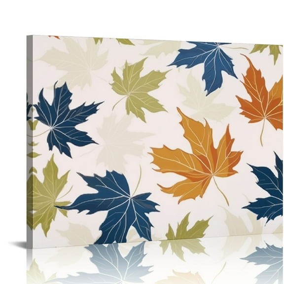 ONETECH Canvas Wall Art Fall Maple Leaf Orange Watercolor Leaves  Painting Prints Artworks Picture Stretched and Framed,Thanksgiving Foliage Seamless Wall Decor for Living Room  20x16in