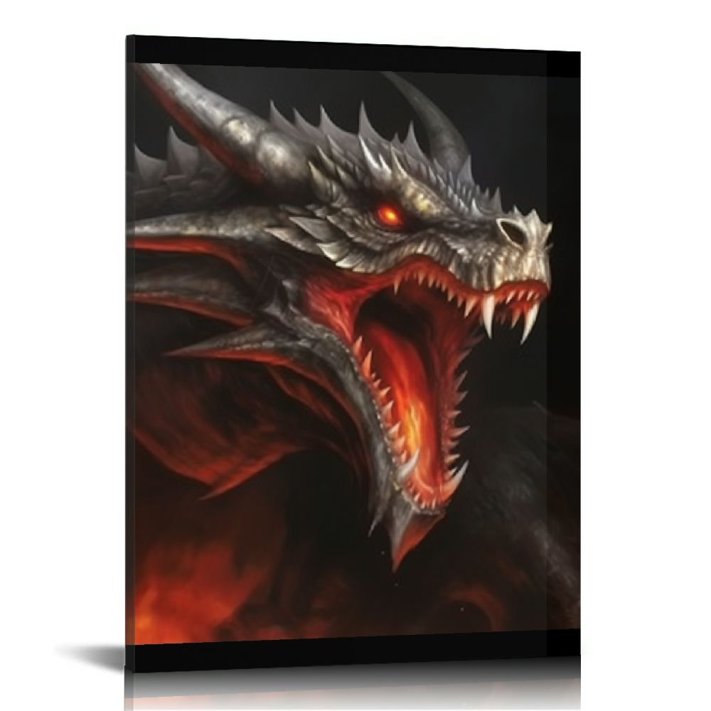 ONETECH Canvas Wall Art - Knight Fighting the Fire Dragon - Modern Wall ...