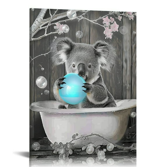 ONETECH Canvas Wall Art Koala In Bathtube Canvas Print Black And White Animal Wall Art Contemporary Bathtub Wall Decor Funny Artworks Home Decor For Bathroom Living Room Bedroom Framed