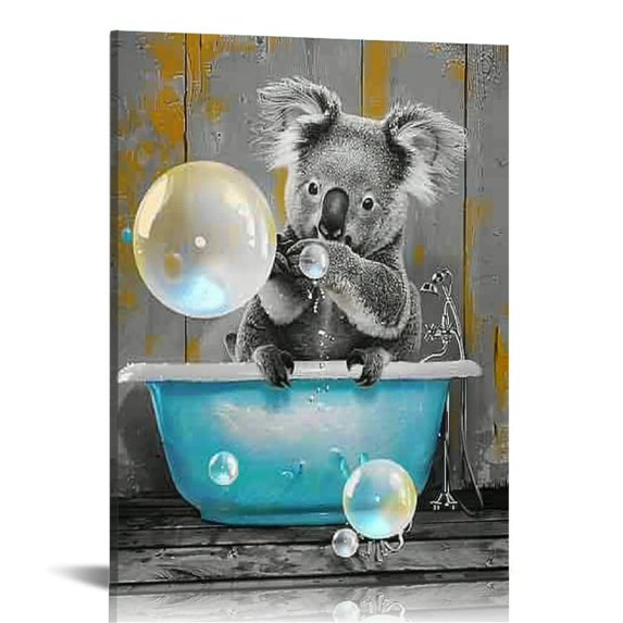 ONETECH Canvas Wall Art Koala In Bathtube Canvas Print Black And White Animal Wall Art Contemporary Bathtub Wall Decor Funny Artworks Home Decor For Bathroom Living Room Bedroom Framed