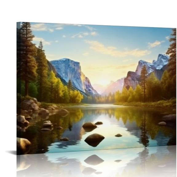 ONETECH Canvas Wall Art Living Room Wall Decoration Nature Poster Lake Gable Art Landscape Poster Mountain Decoration Landscape Painting Wall Art Water Poster Sunlight Tree Landscape Art