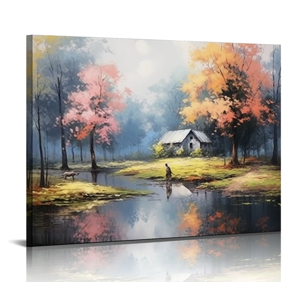 ONETECH  Canvas Wall Art for Living Room Gray Vertical Canvas Wall Art Tree Canvas Art Wall Decor for Bedroom Landscape Canvas Prints Artwork Blue Grey Landscape Canvas Painting for Bathroom