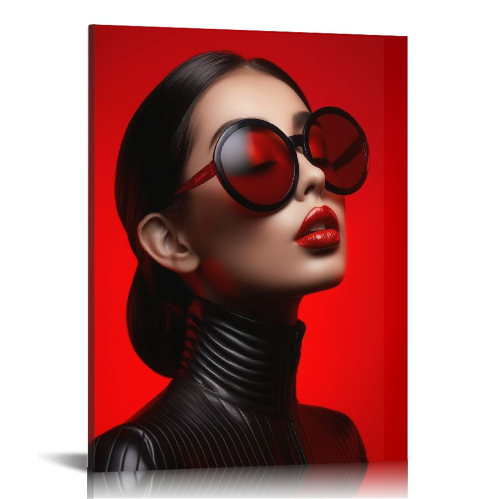ONETECH Canvas Wall Art Modern Fashion Woman Portrait with Red Lip Wall ...