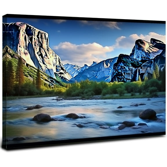 ONETECH Canvas Wall Art Panorama of Yosemite Valley Painting Canvas Artwork Lake Mountain National Park Nature Pictures Framed Wall Art for Living Room Bedroom Office