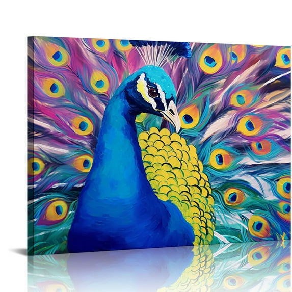 ONETECH Canvas Wall Art Proud Peacock Pictures Wall Decor Abstract Bird Painting Prints Framed Artwork Decor for Living Dining Room Bedroom Bathroom