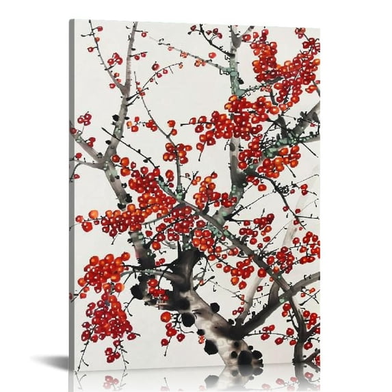 ONETECH Canvas Wall Art Red Blooming Plum Canvas Print Artwork Ink Style Flower Wall Art Modern Picture Print for Living Room Dinning Room Bedroom Bathroom Home Decor