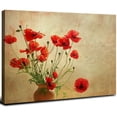 thumbnail image 1 of FUMJ Canvas Wall Art - Red Poppy Flowers on Vintage Abstract Background - Gallery Wrap Modern Home Art | Ready to Hang 16x12inch, 1 of 6