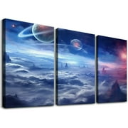 ONETECH  Canvas Wall Art Space Universe Planets Abstract Picture Stretched and Framed for Living Room Office Home Decor Ready to Hang 12''x16''X3 Panels