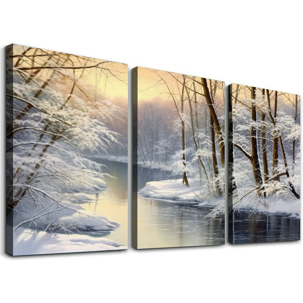 ONETECH Canvas Wall Art Winter on The Lake - Landscape Framed 12''x16 ...