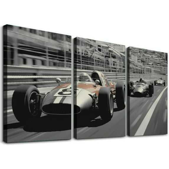ONETECH Car Posters Vintage Wonderful Black and White Racing Car Wall Posters Canvas Wall Art Prints for Wall Decor Room Decor Bedroom Decor Gifts 12''x16''X3 Panels Frame-Style