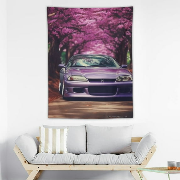 ONETECH Car Tapestry JDM Silvia S15 Wall Hanging Aesthetic Wall Decor Tapestry Wall Art Home Decoration Tapestry for Living Room Dorm Purple Floral Modified Retro Classic