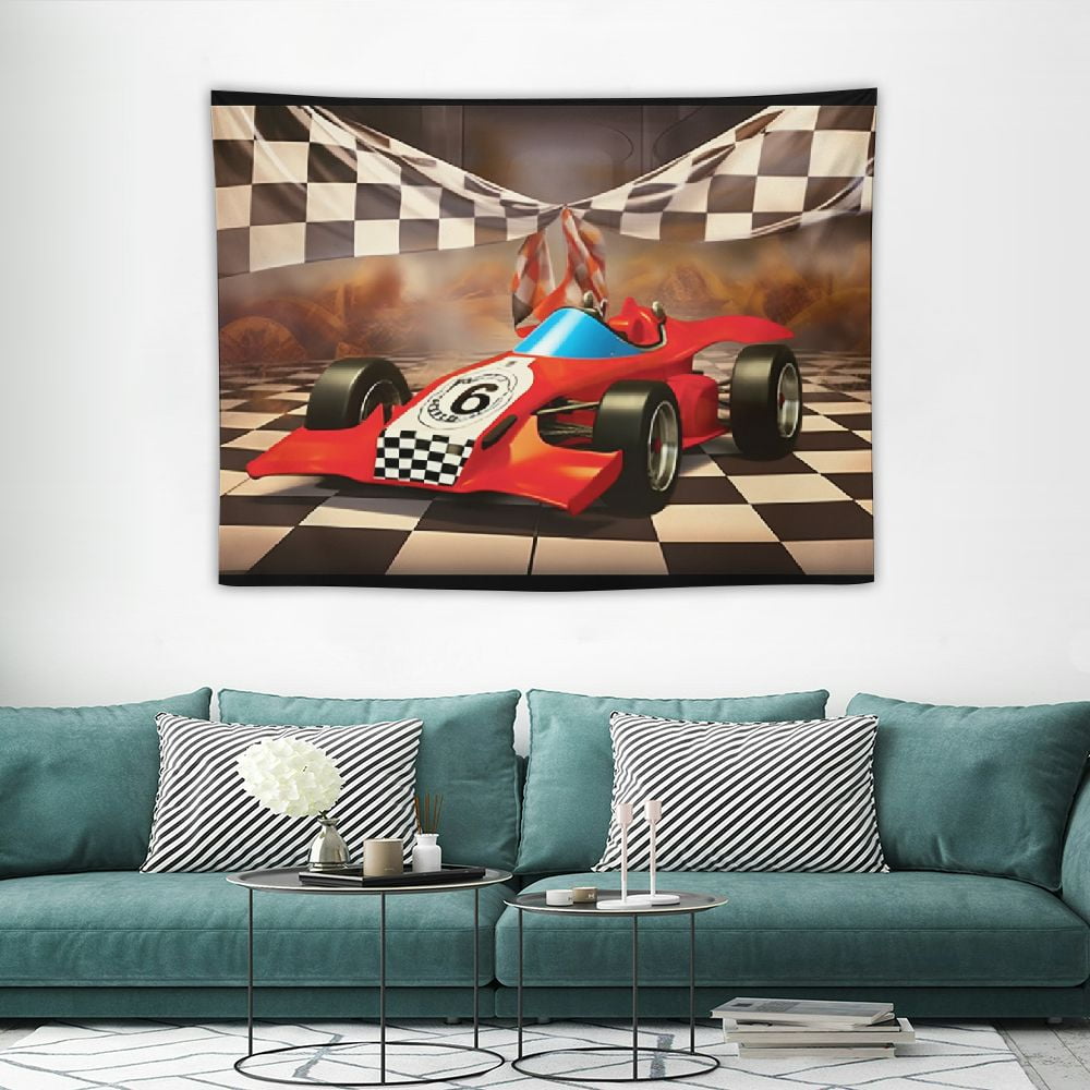 Race Car With Finish Line Flags Pilot And Flames Retro Garden Flag Double Sided House Flag Outdoor Home Personalized Year Round Yard Decor 12 X 18 Inch - View #9
