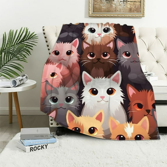 ONETECH Cartoon Cat Blanket Cat Gifts for Adults Women Girls Kids Soft Warm Flannel Blanket for Bed Home Sofa Decor