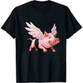 thumbnail image 1 of ONETECH Cartoon Flying Pig Fun Aeronautical Swine Design T-Shirt, 1 of 3