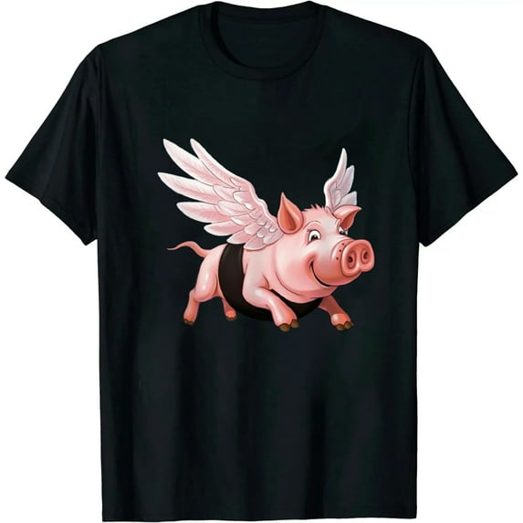 ONETECH Cartoon Flying Pig Fun Aeronautical Swine Design T-Shirt